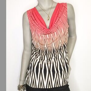 Calvin Klein Sleeveless Cowl Neck Blouse – Ombre Ikat Print – Size M